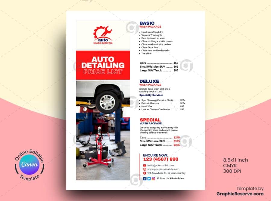 Auto Detailing Service Fee Flyer