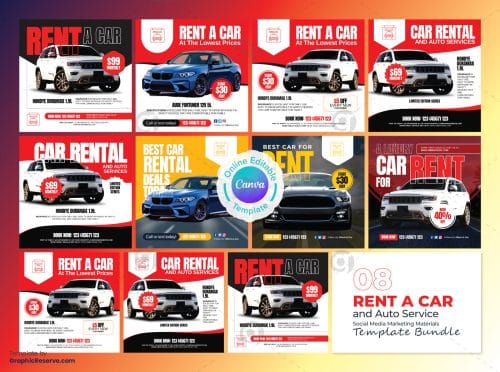 Car Rent Social Media Marketing Banner Bundle Canva Template