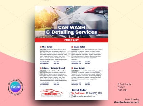 Car Wash & Auto Detailing Marketing Material Canva Template Bundle