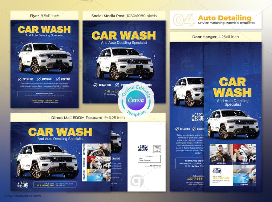 Car Wash Marketing Material Bundle Canva Template