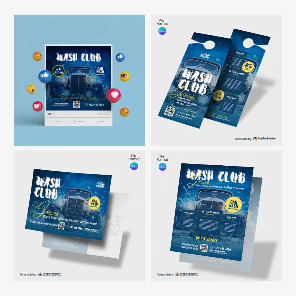Car Wash Marketing Material Canva Template Bundle