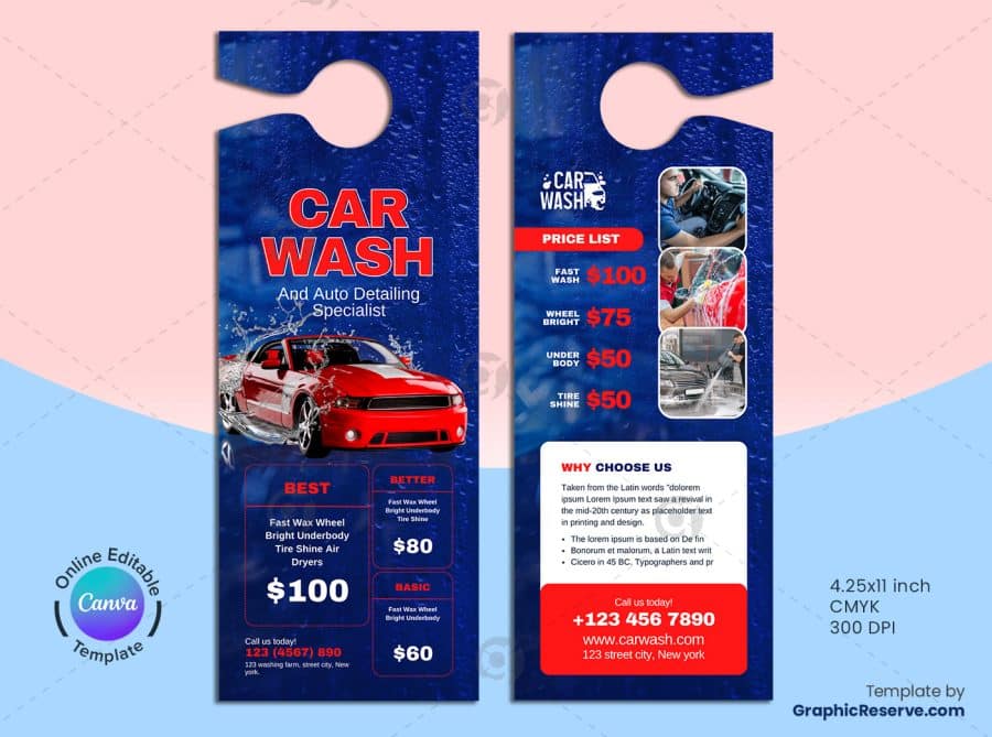 Car Wash Pricing Door Hanger 1v