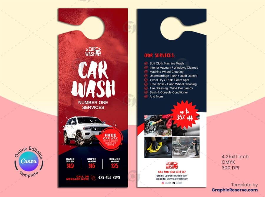 Car Wash Promotional Door Hanger 1v