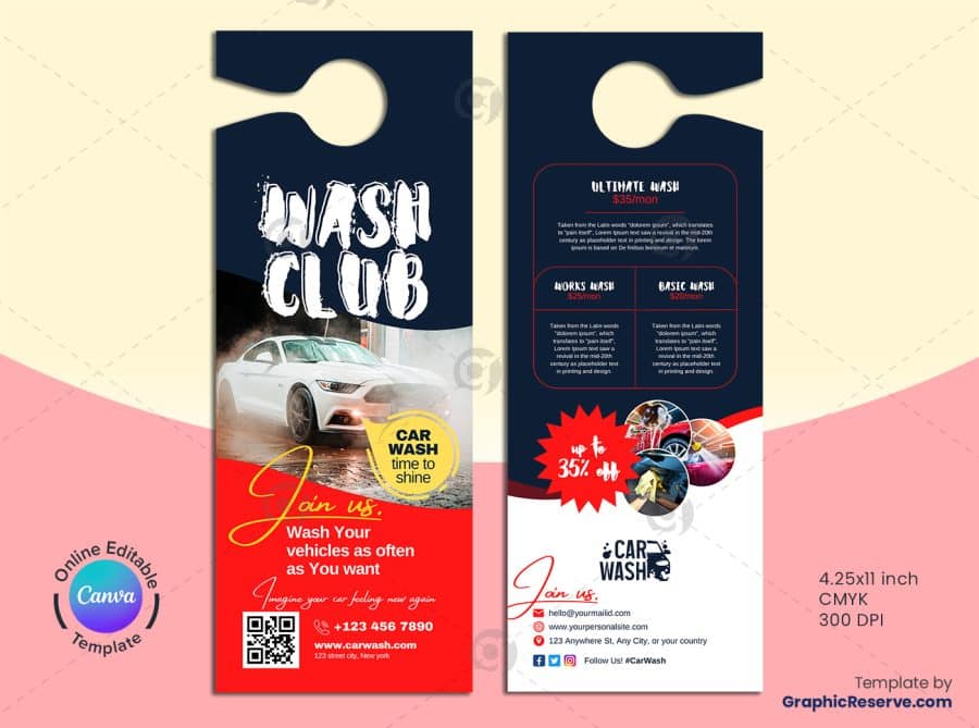 Car Wash Promotional Door Hanger 3v