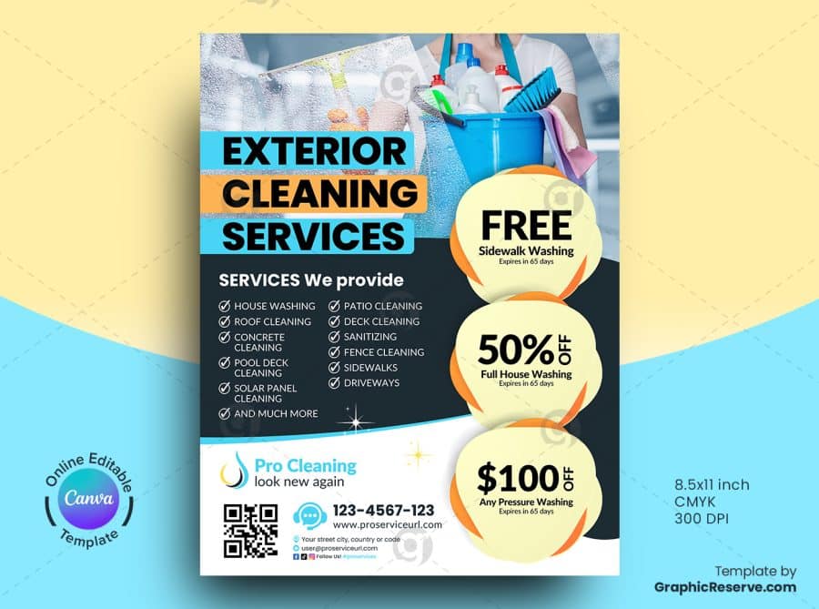 Cleaning Service Promotional Flyer Canva Template