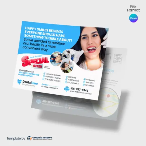 Dental Direct Mail Postcard Design Canva Template-EDDM Marketing Ready