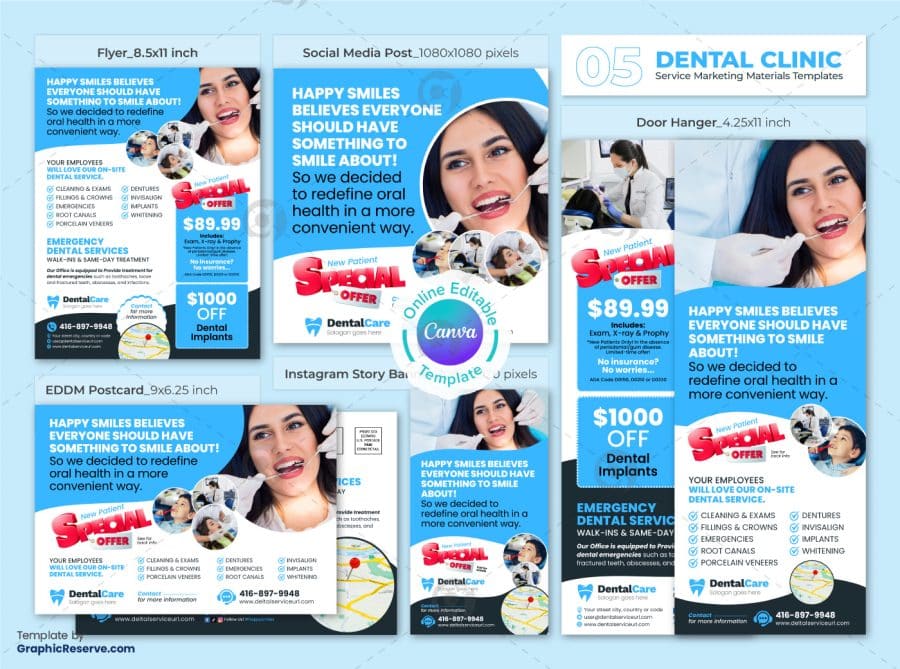 Dental Service Marketing Materials Canva Template Bundle