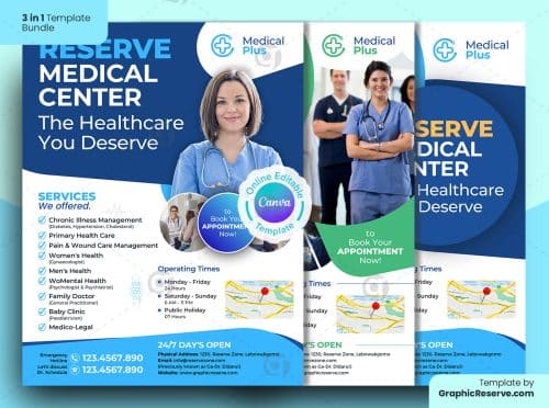 Medical Healthcare Flyer Canva Template 3 in 1 Bundle