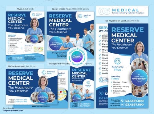 Medical Healthcare Marketing Material Bundle Canva Template.v2