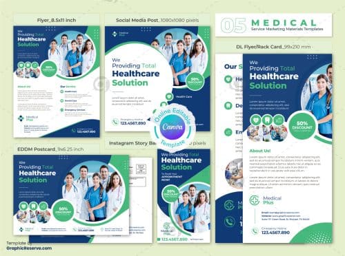 Medical Healthcare Marketing Material Canva Template Bundle