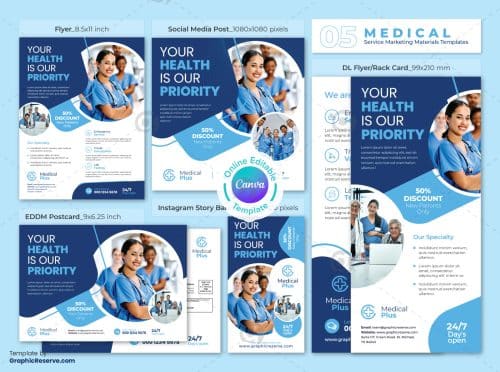 Medical Healthcare Marketing Material Canva Template Bundle.v2