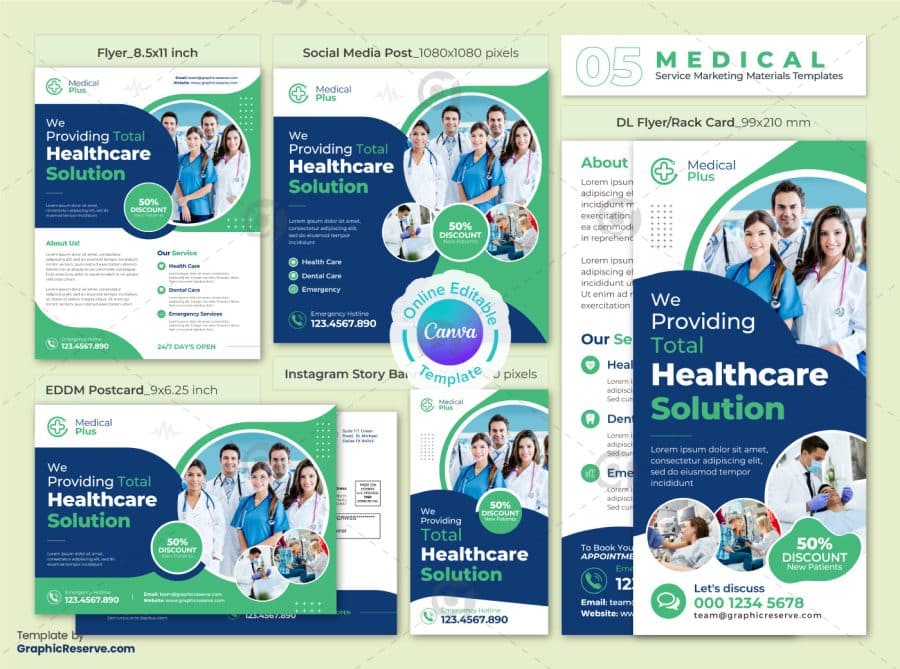 Medical Marketing Material Bundle Canva Template