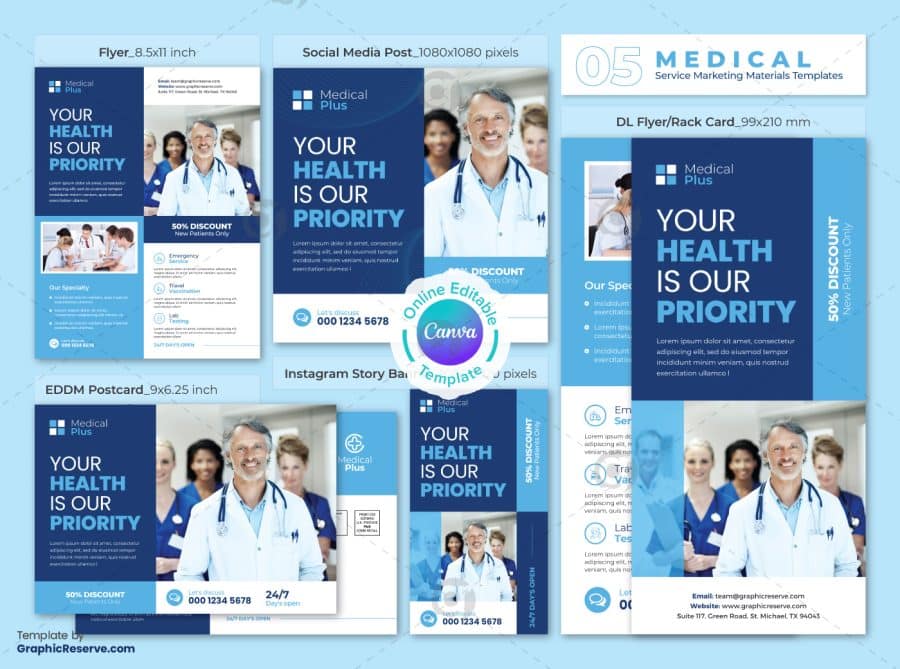 Medical Marketing Material Bundle Canva Template.v2