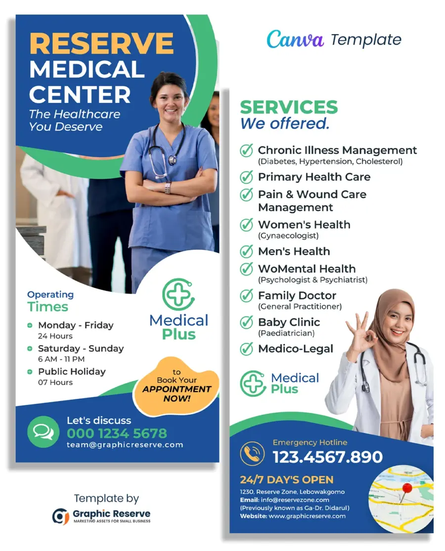 Medical Service Rack Card Design Canva Template