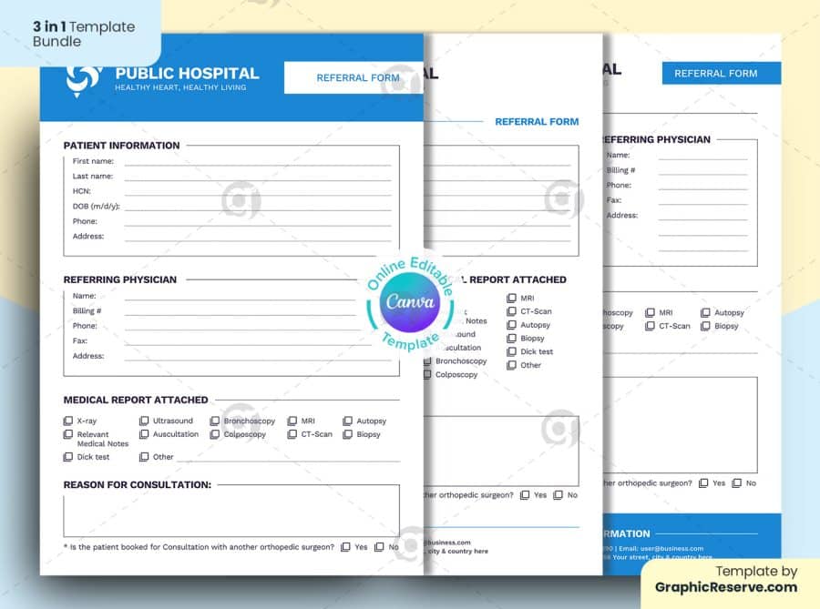 Medical or Hospital Referral From Canva Template 3 in 1 Bundle
