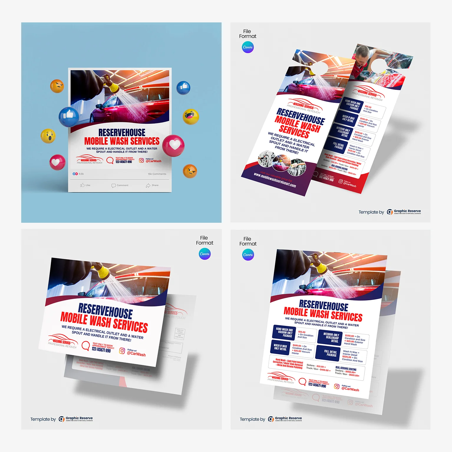 Mobile Wash Service Marketing Material Bundle Canva Template