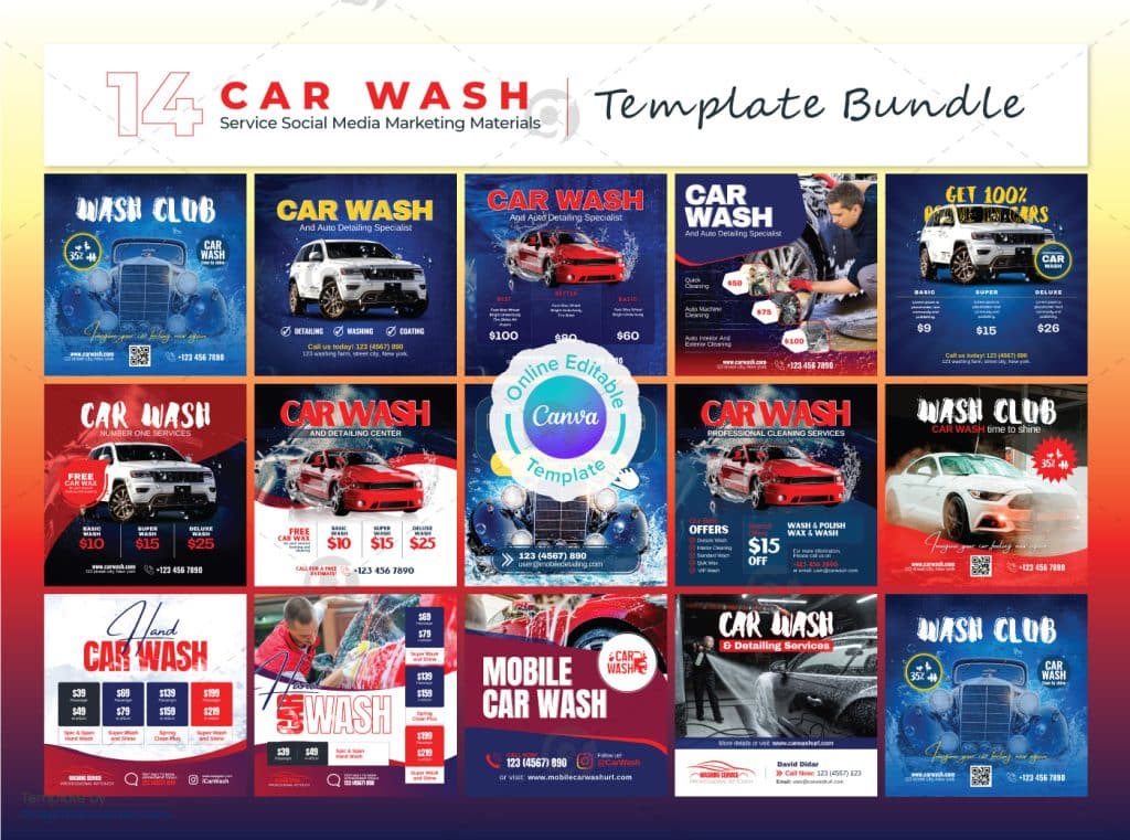 Car Washing Service Social Media Banner Bundle Canva Template