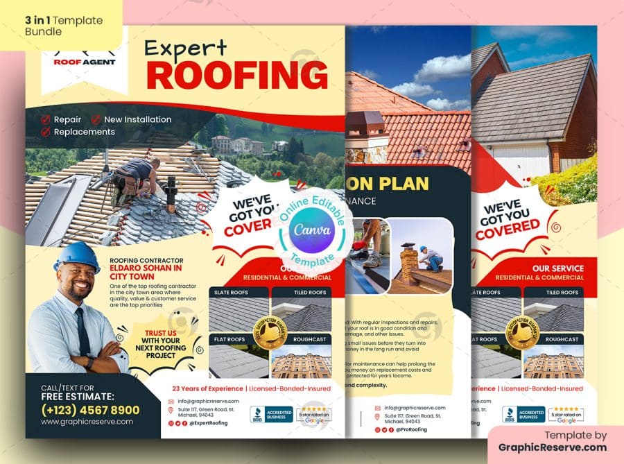 Expert Roofing Flyer Bundle Canva Template