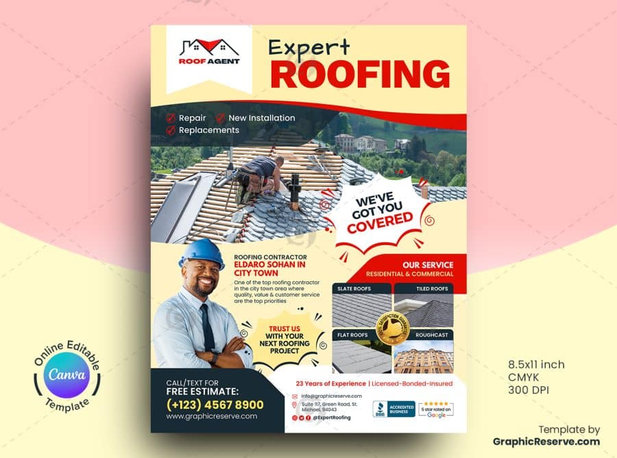 Expert Roofing Flyer Canva Template