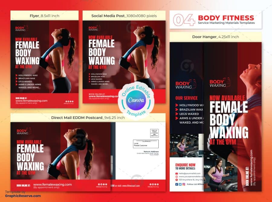 Female Body Waxing Marketing Material Bundle Canva Template