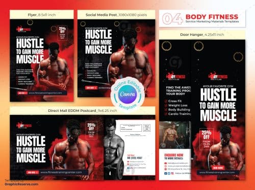 Fitness Grow Marketing Material Bundle Canva Template