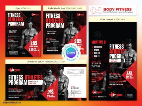 Fitness Program Marketing Material Bundle Canva Template