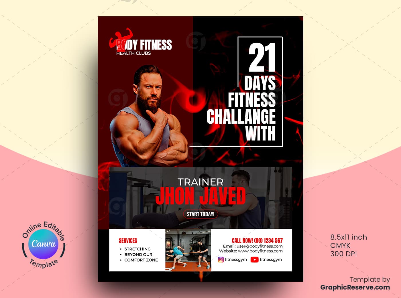 Fitness Trainer Marketing Material Bundle Canva Template - Graphic