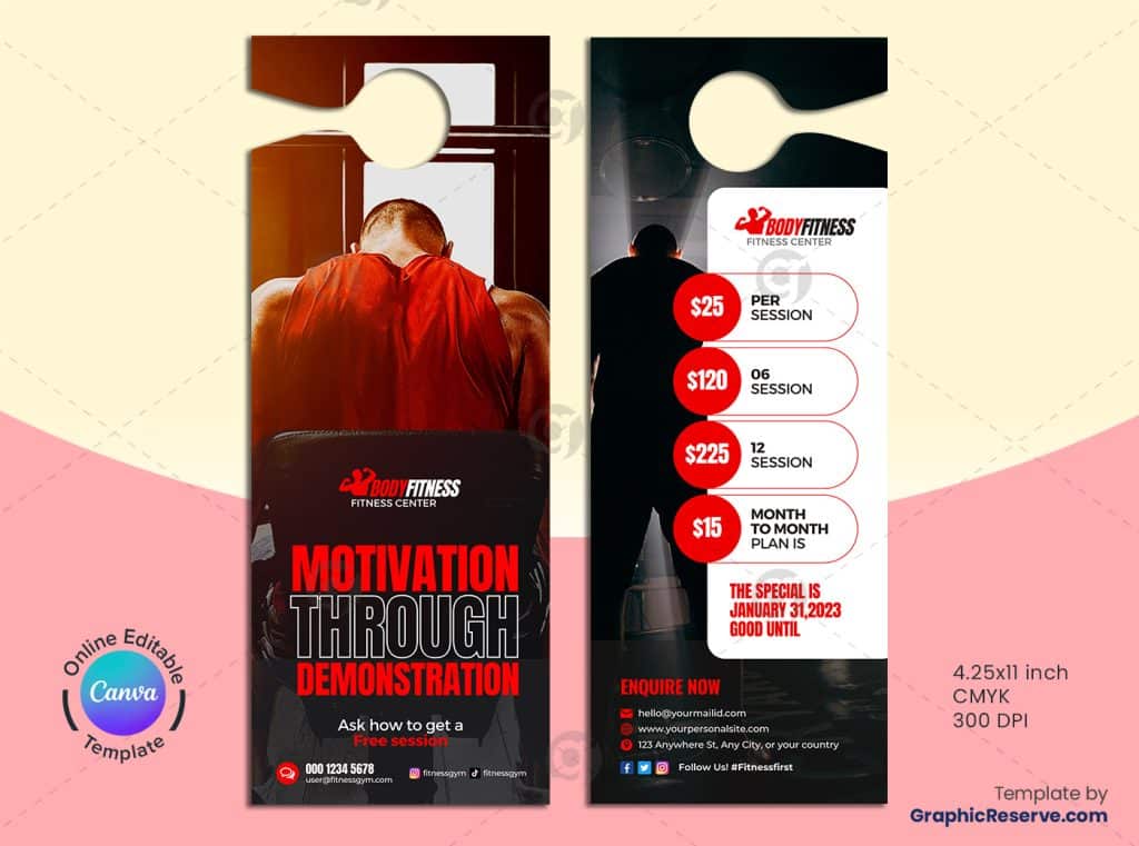 Gym Motivational Door Hanger Canva Template