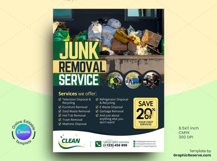 Junk Removal Service Flyer Design Canva Template