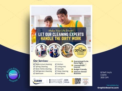 Minimal Cleaning Service Flyer Canva Template
