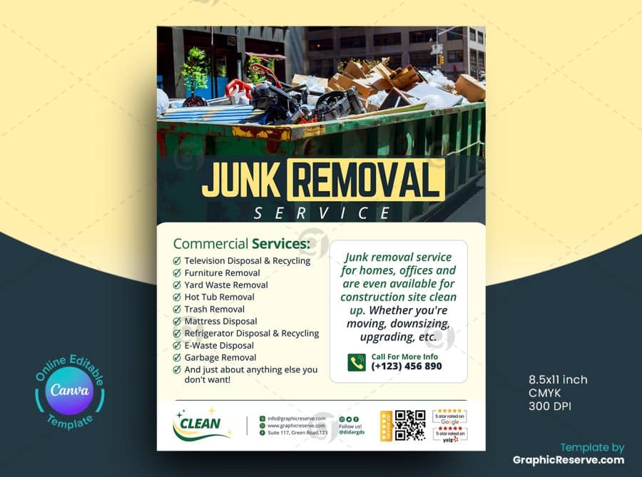 Minimal Junk Removal Service Flyer Canva Template