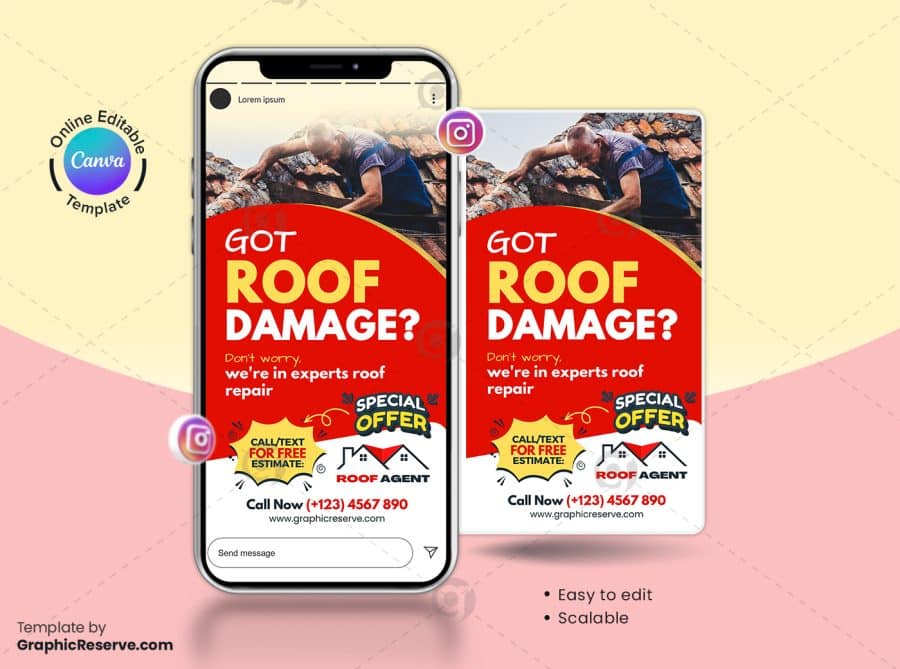Roof Damage Repair Instagram Story Banner Canva Template