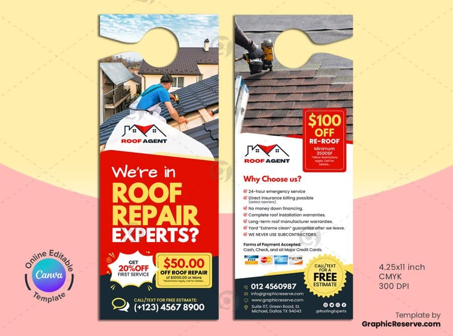 Roof Repair Experts Door Hanger Design Canva Template