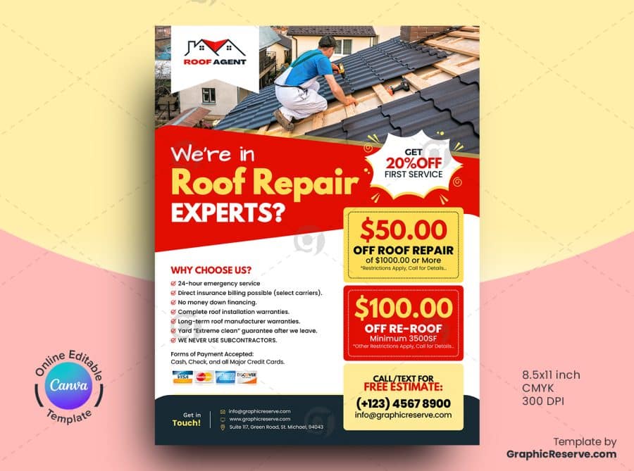 Roof Repair Experts Flyer Design Canva Template