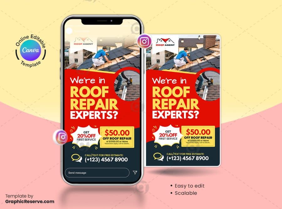 Roof Repair Experts Instagram Story Design Canva Template