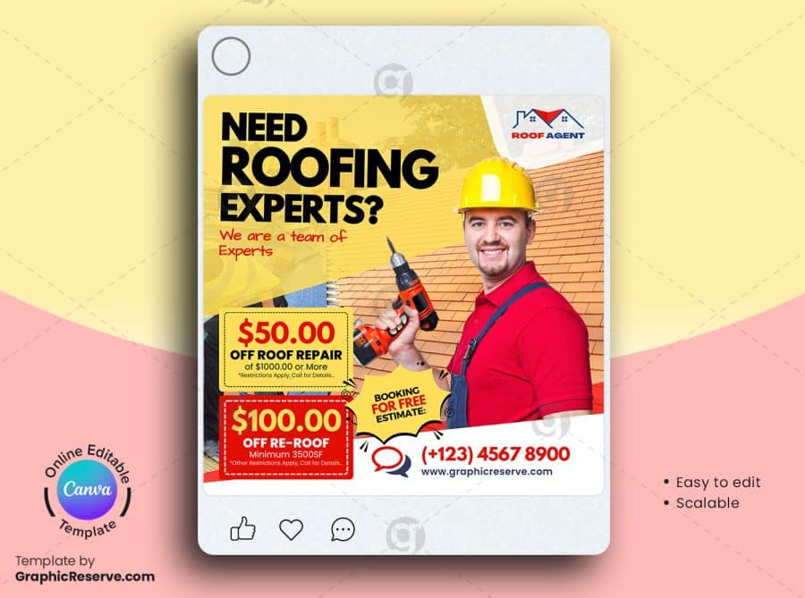 Roofing Experts Social Media Banner Canva Template