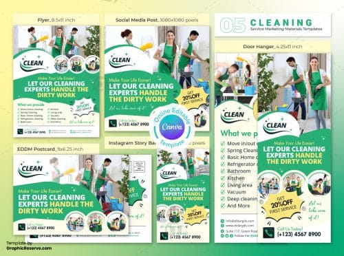 Cleaning Services Marketing Material Bundle Canva Template
