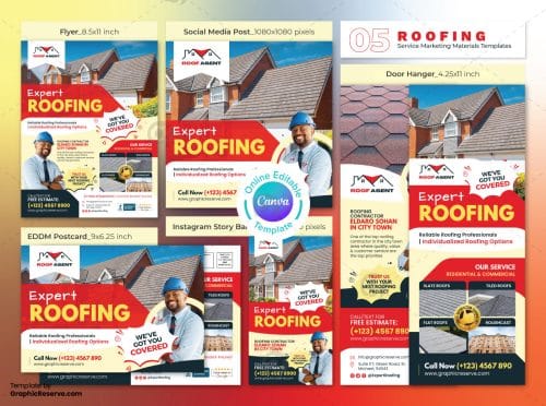 Expert Roofing Marketing Material Bundle Canva Template
