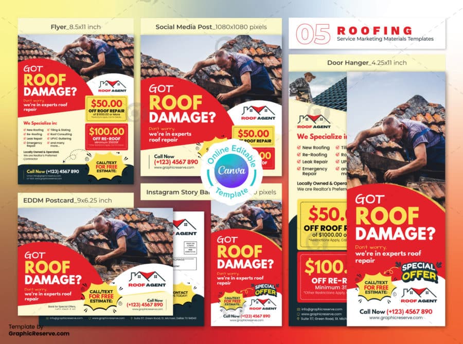 Roof Damage Marketing Material Bundle Canva Template