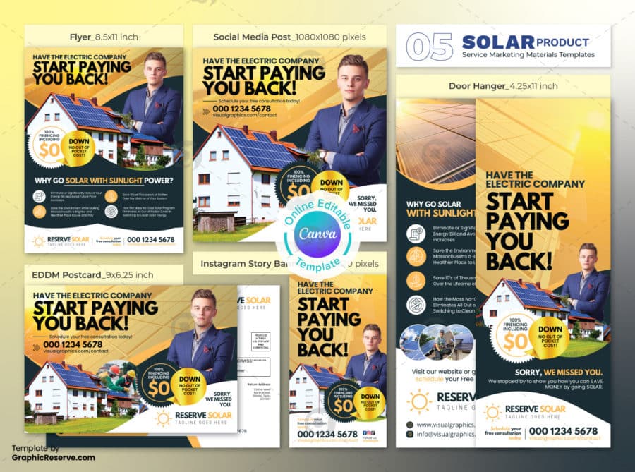 Solar Product Marketing Material Bundle Canva Template