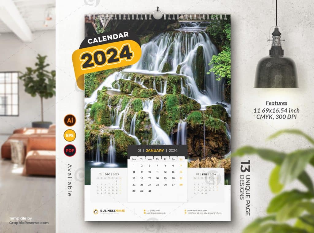 Wall Calendar 2024 Template by didargds on GraphicReserve