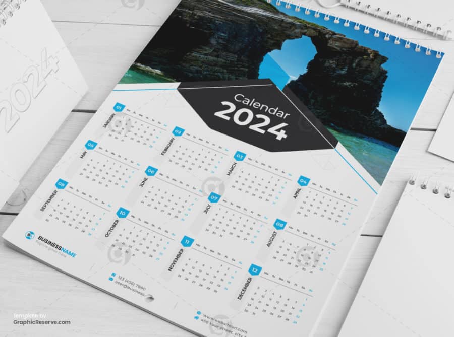 1 Page Wall Calendar 2024 template by didargds on graphicreserve.v2