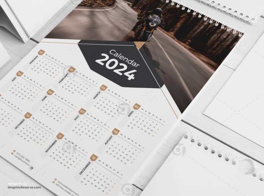 1 Page Wall Calendar 2024 template by didargds on graphicreserve.v4