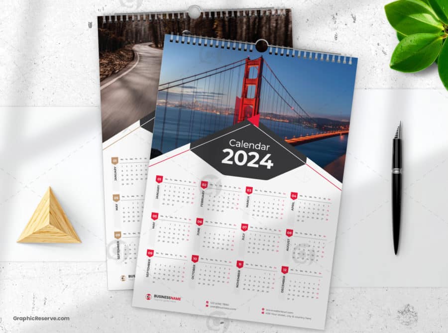 1 Page Wall Calendar 2024 template by didargds on graphicreserve.v6