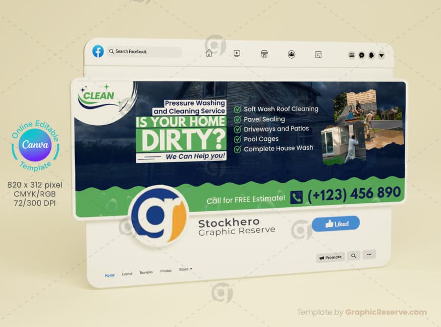 Cleaning Service Facebook Cover Design Canva Template