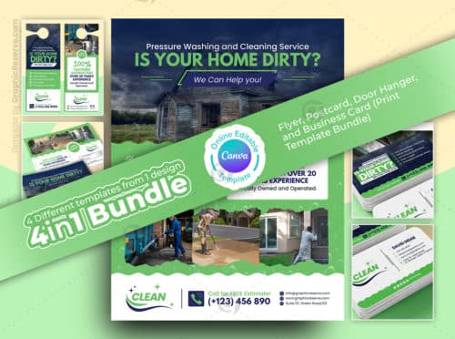 Cleaning Service Print Marketing Material Bundle Canva Template by didargds