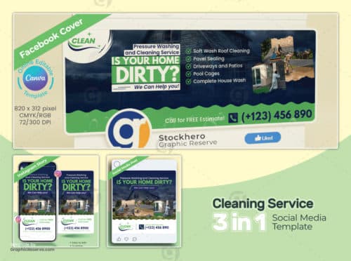 Cleaning Service Social Media Marketing Material Bundle Canva Template