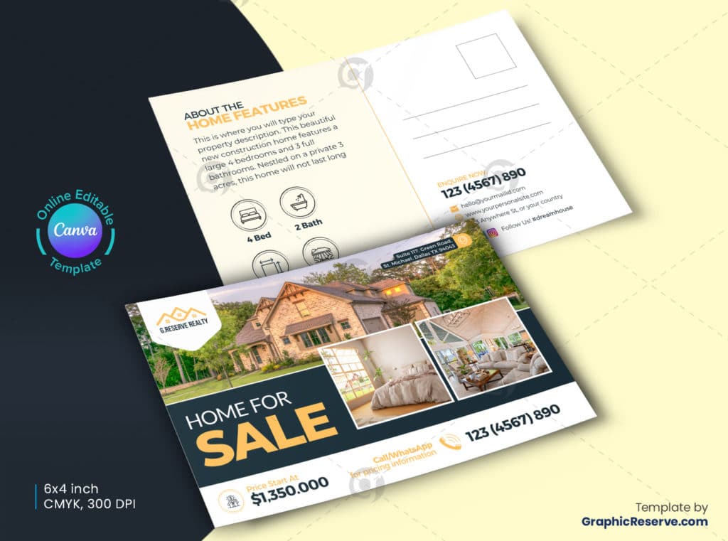 Home for Sale Real Estate Postcard Template