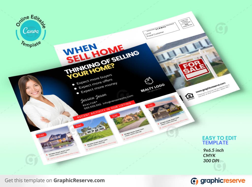 Just Sold Real Estate EDDM Mailer Postcard Canva template Preview