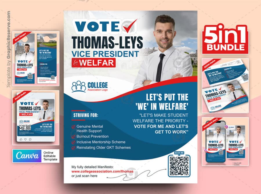 College or University Election Political Marketing Material Bundle Canva Template